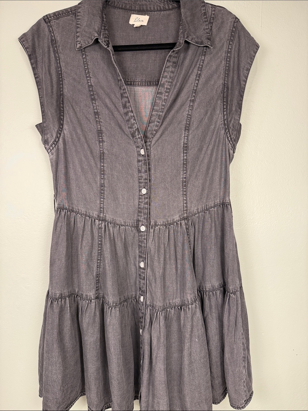 Elan Julia Gray Tiered Denim Ruffle Mini Dress